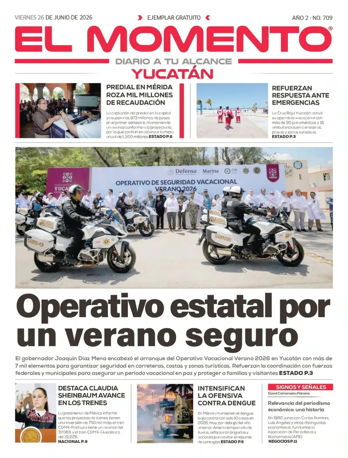 Portada de El Momento Yucatan del viernes, 26 de junio de 2026