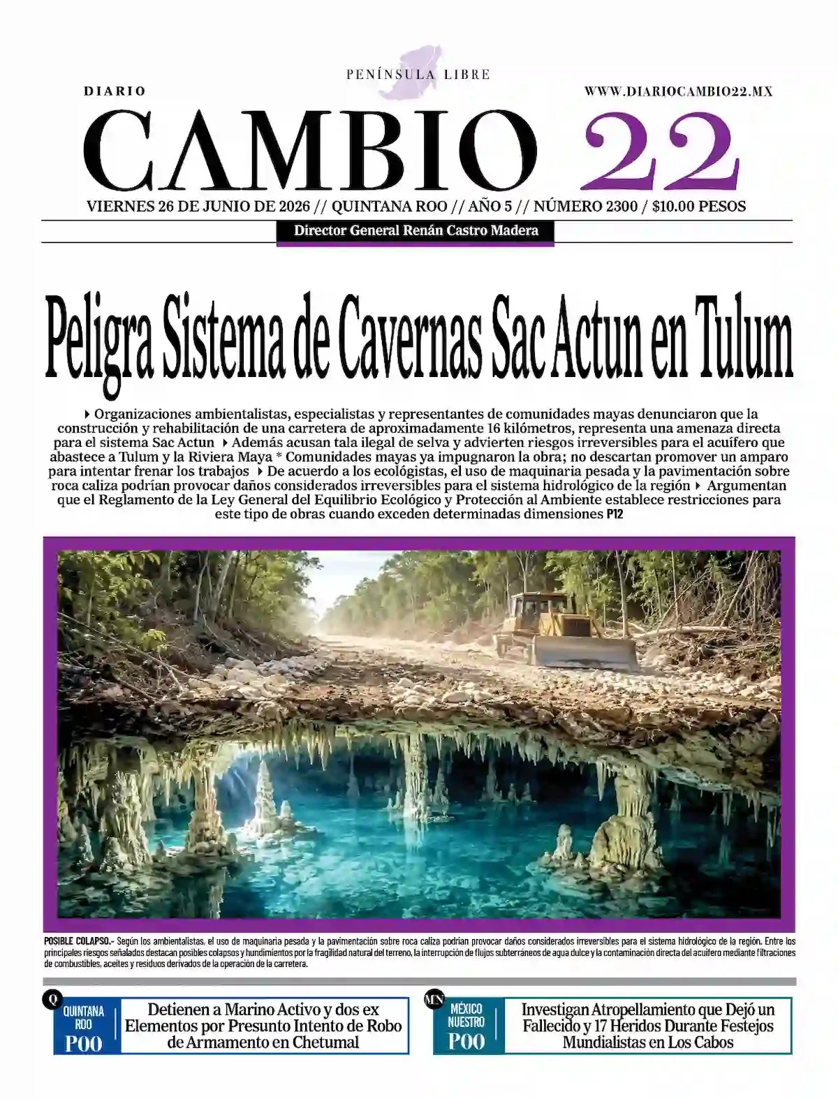 Portada de Diario Cambio 22 (portada) del viernes, 26 de junio de 2026