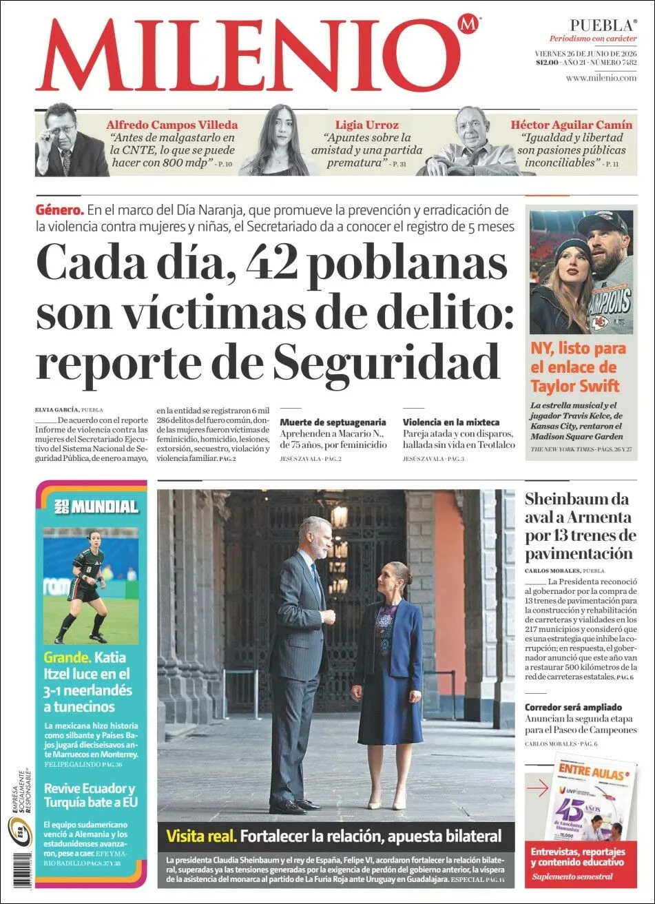 Portada de Milenio Puebla del viernes, 26 de junio de 2026
