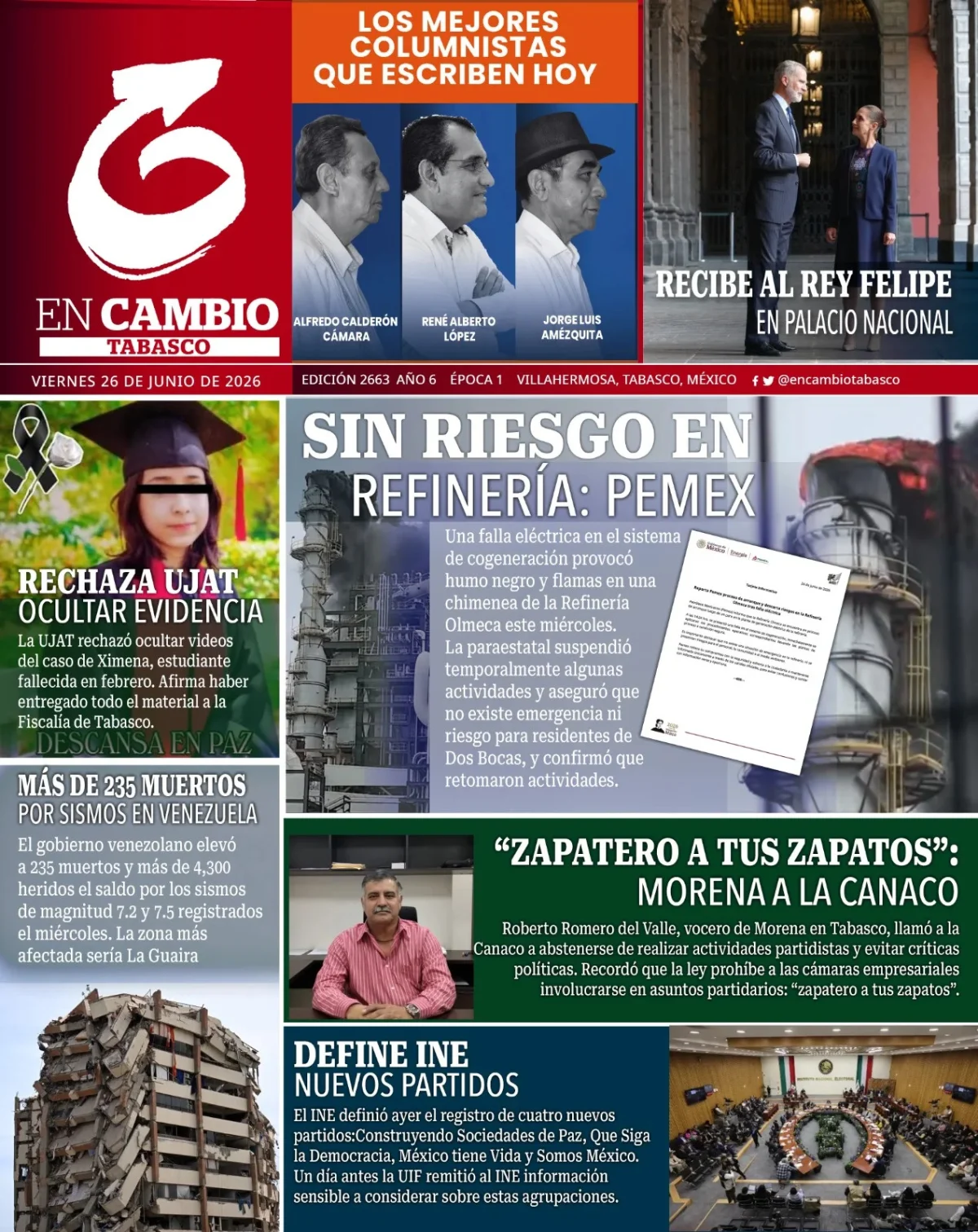 Portada de En Cambio - Tabasco (portada) del 2026-06-26
