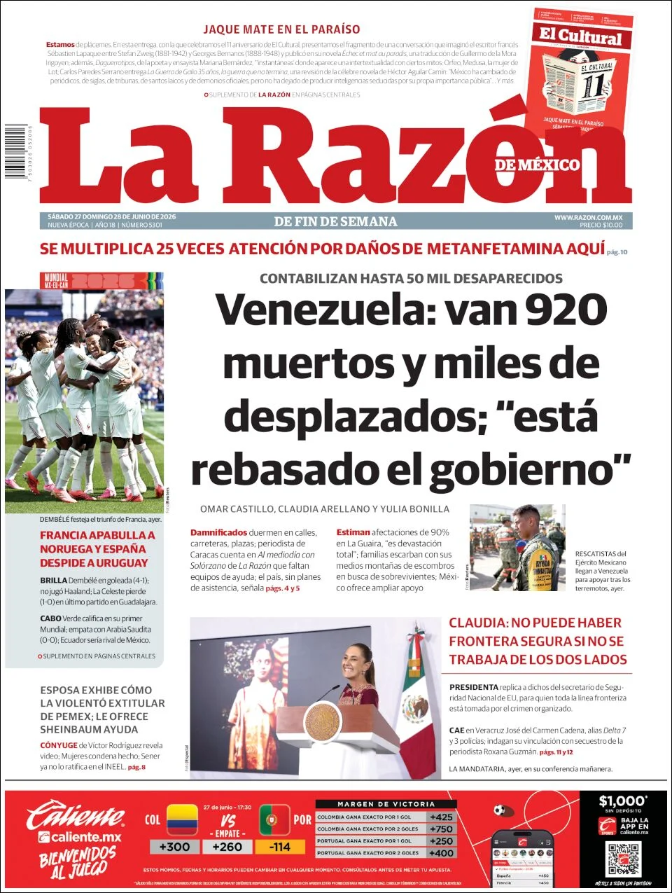Portada de La Razon del sábado, 27 de junio de 2026