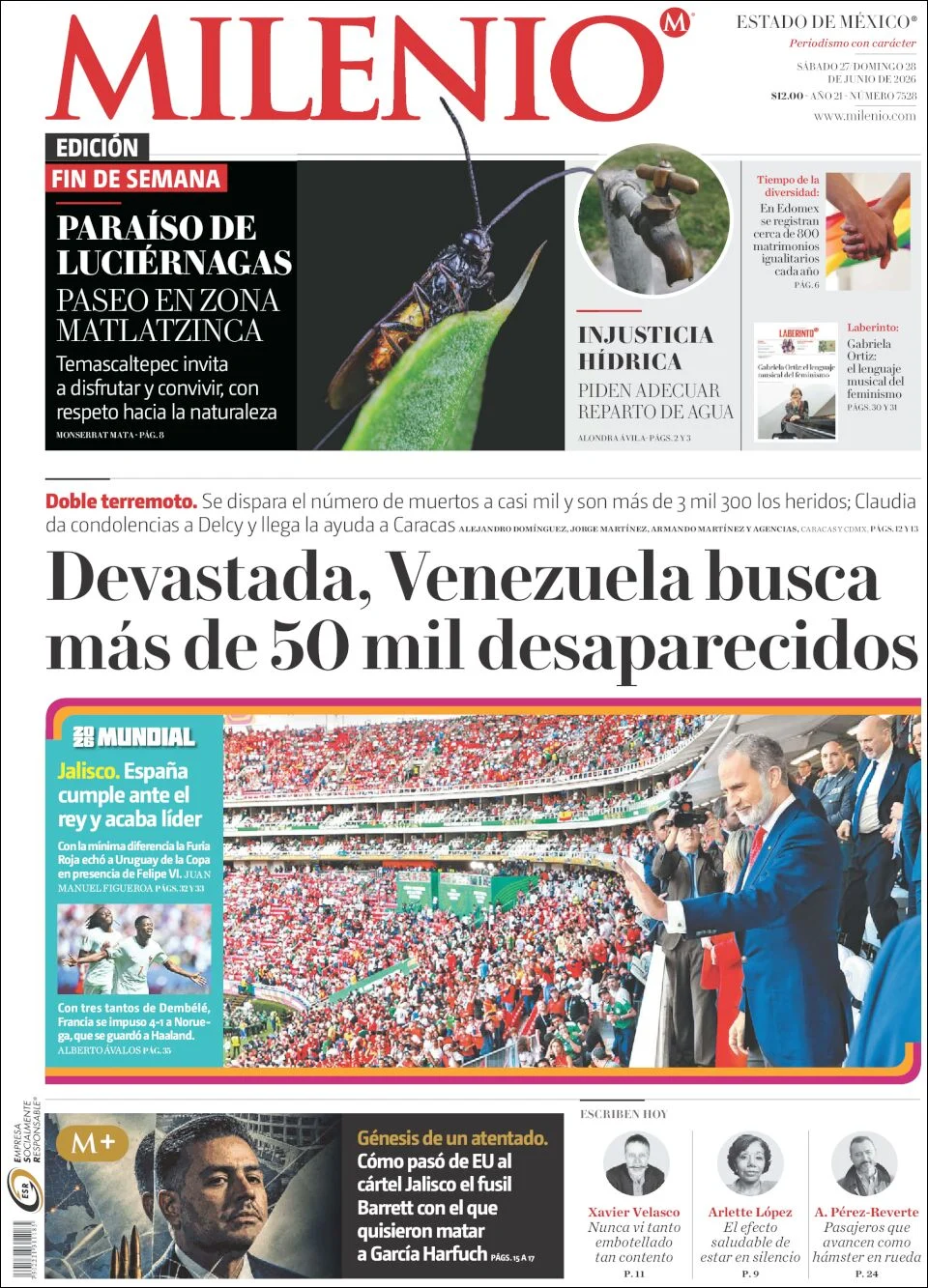 Portada de Milenio Edo de Mexico del sábado, 27 de junio de 2026