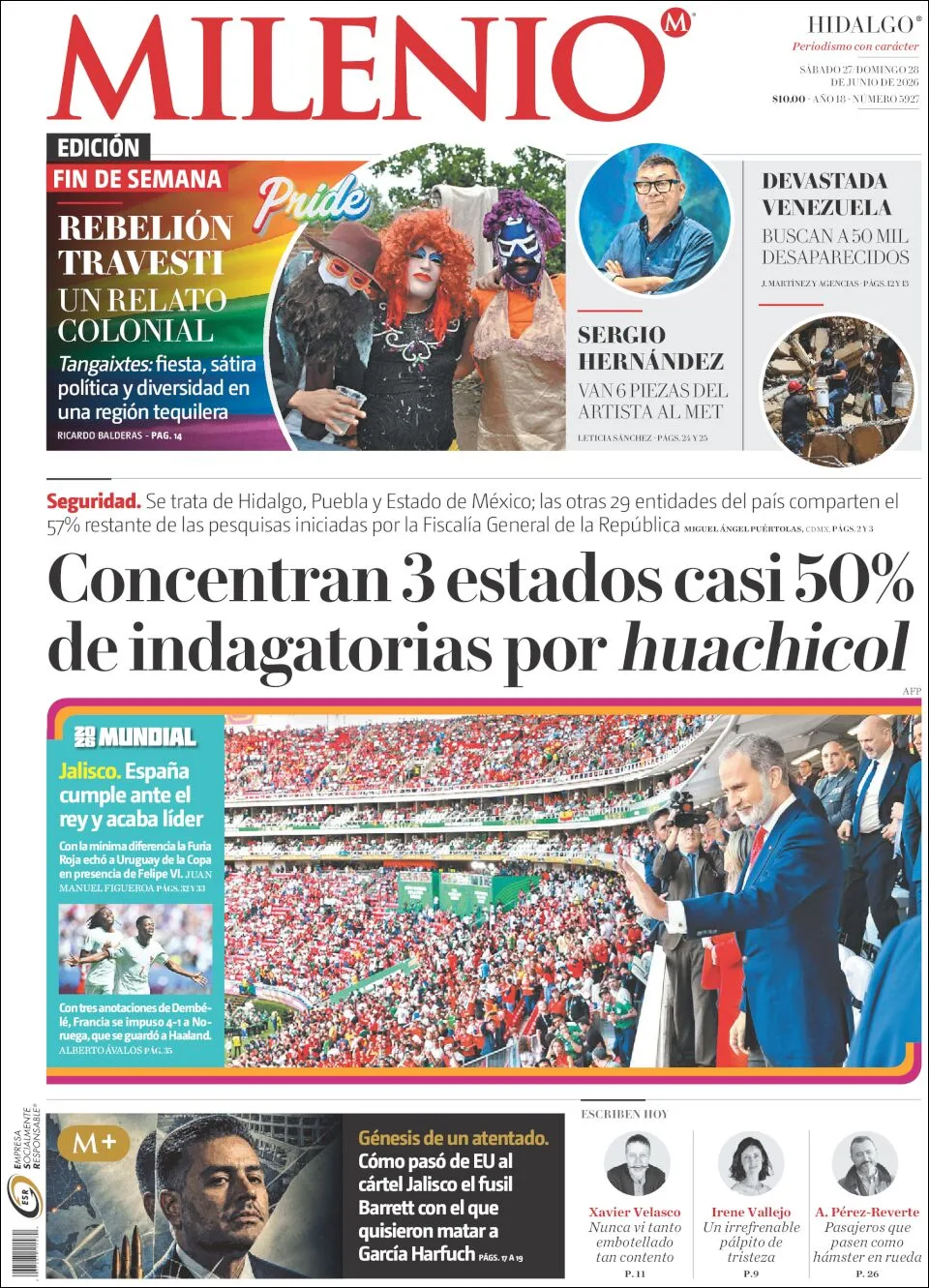 Portada de Milenio Hidalgo del sábado, 27 de junio de 2026