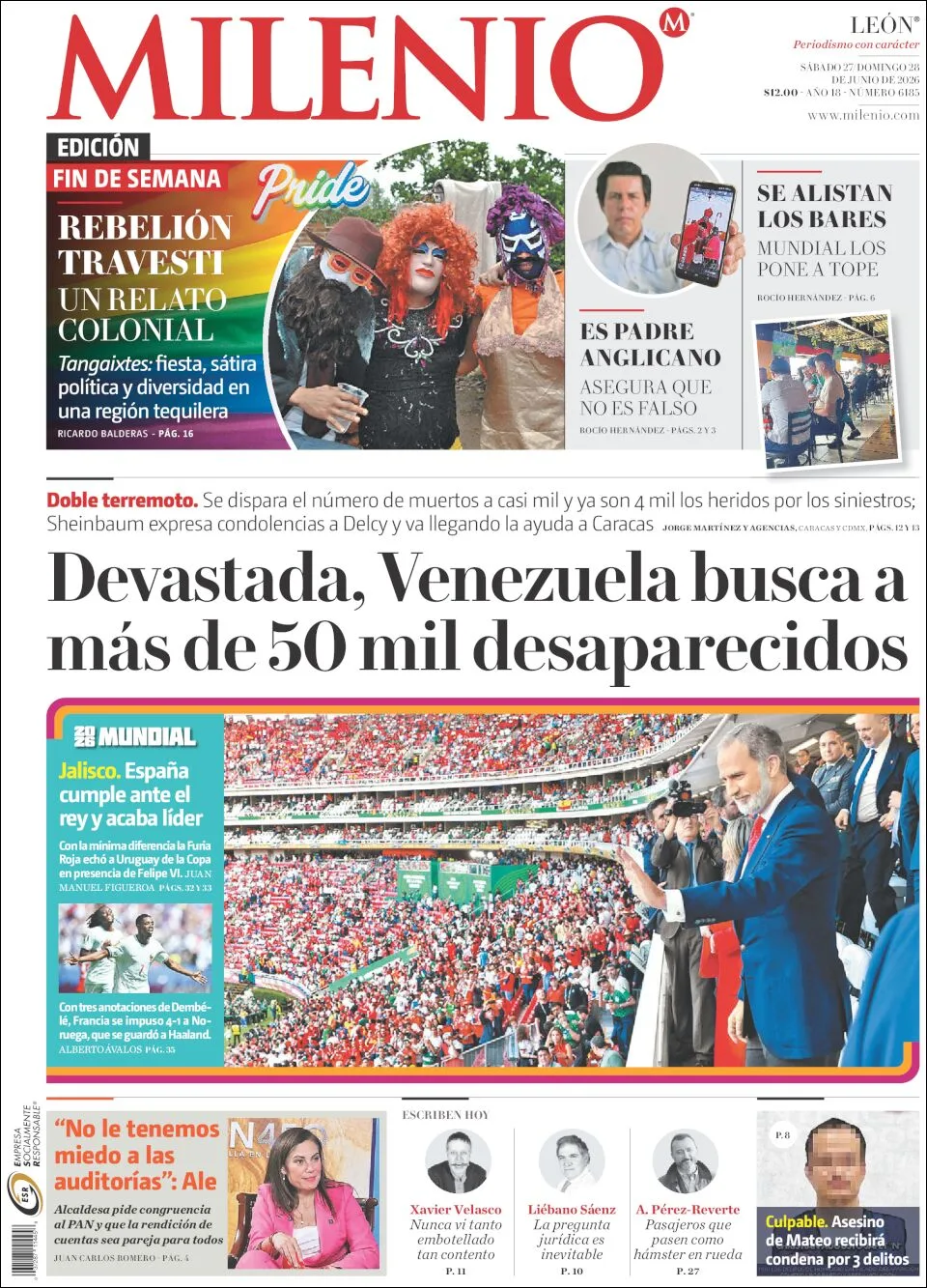 Portada de Milenio Leon del sábado, 27 de junio de 2026