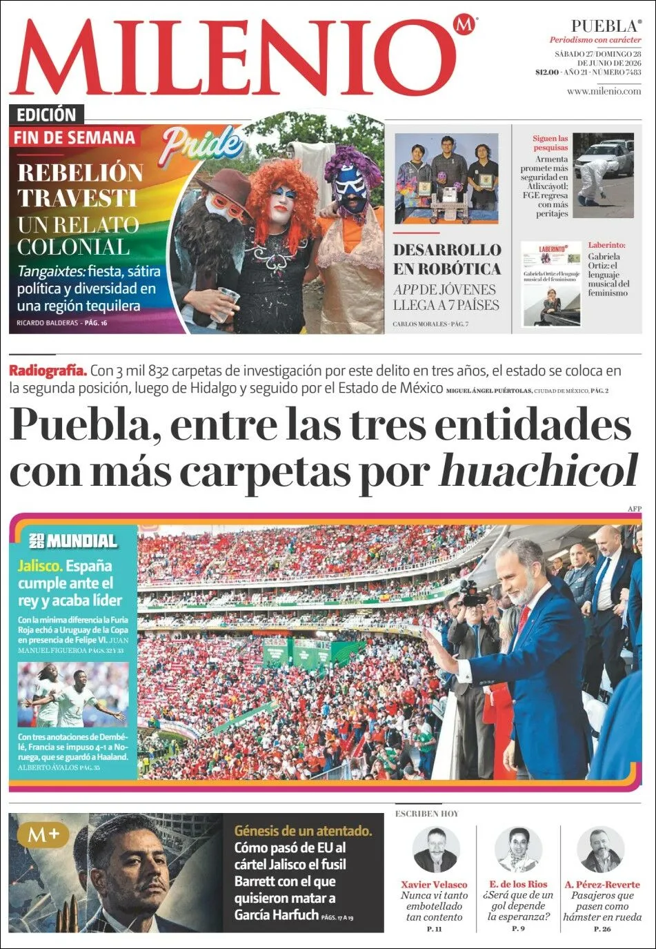 Portada de Milenio Puebla del sábado, 27 de junio de 2026