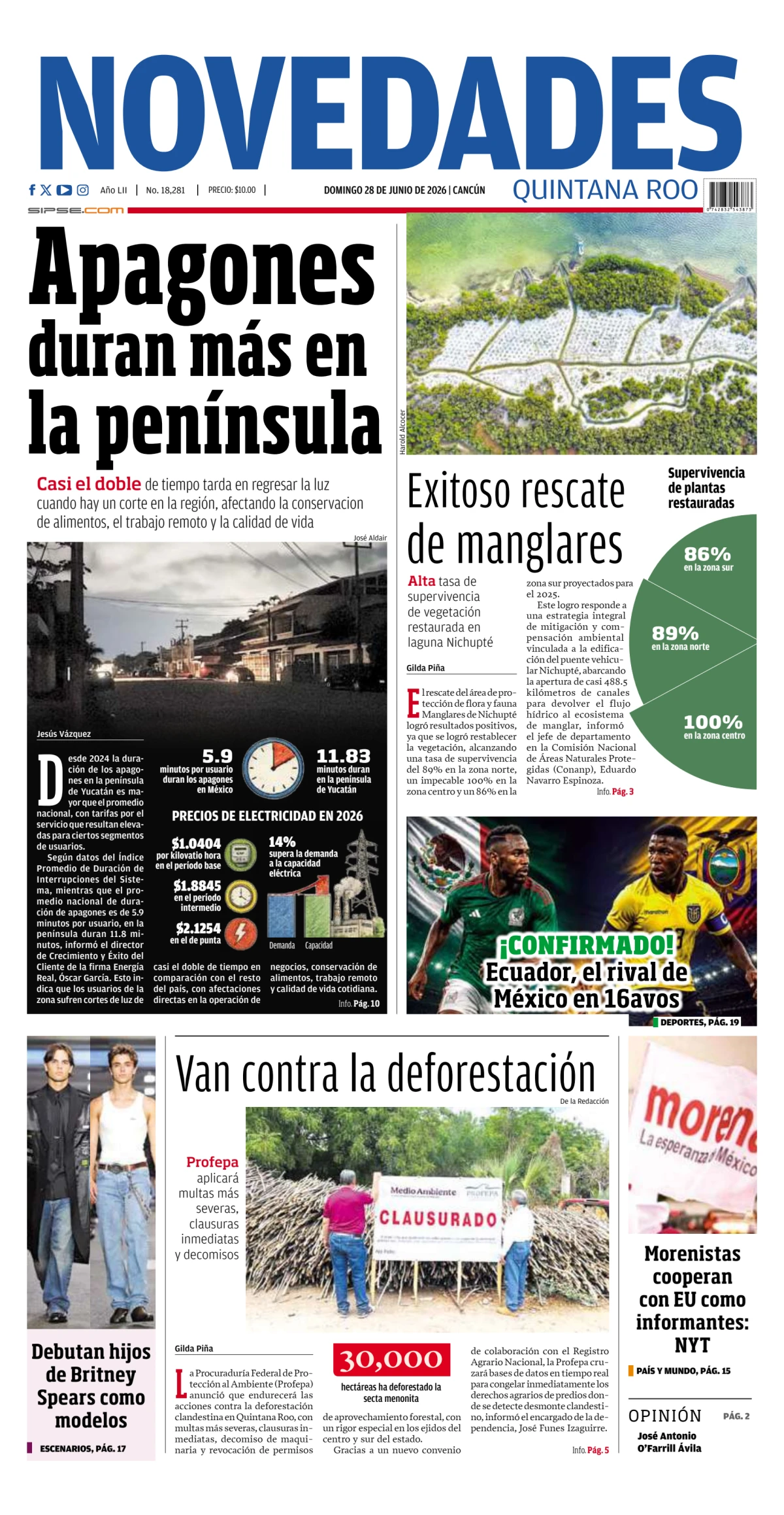 Portada de Novedades Quintana Roo del 2026-06-28