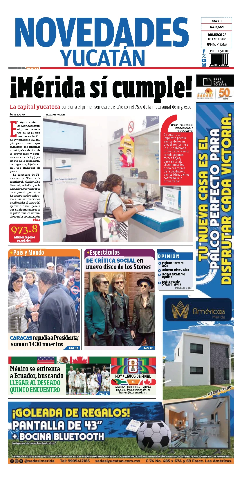 Portada de Novedades Yucatan