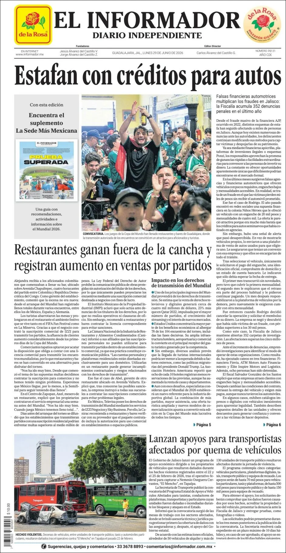 Portada de El Informador del lunes, 29 de junio de 2026
