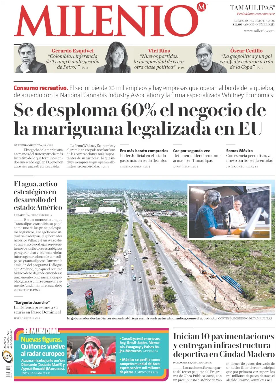 Portada de Milenio Tamaulipas del lunes, 29 de junio de 2026