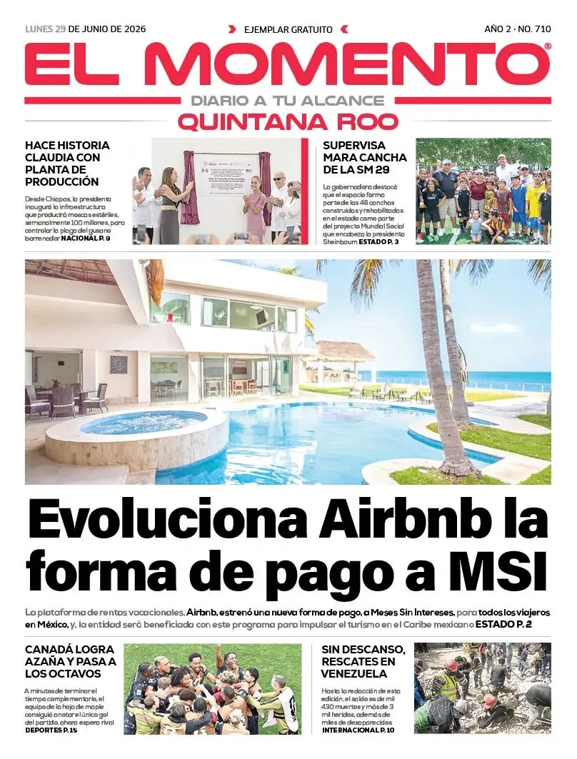 Portada de El Momento Quintana Roo del 2026-06-29