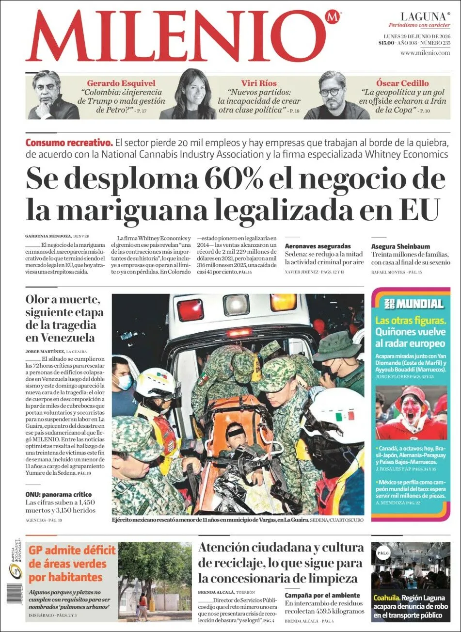 Portada de Milenio Laguna del lunes, 29 de junio de 2026