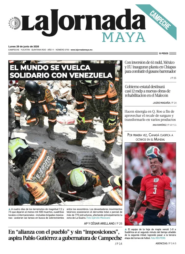 Portada de La Jornada Maya Campeche del 2026-06-29