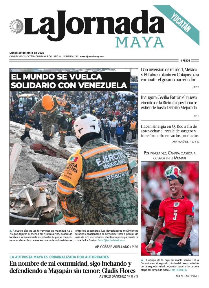 Portada de La Jornada Maya Yucatán del 2026-06-29