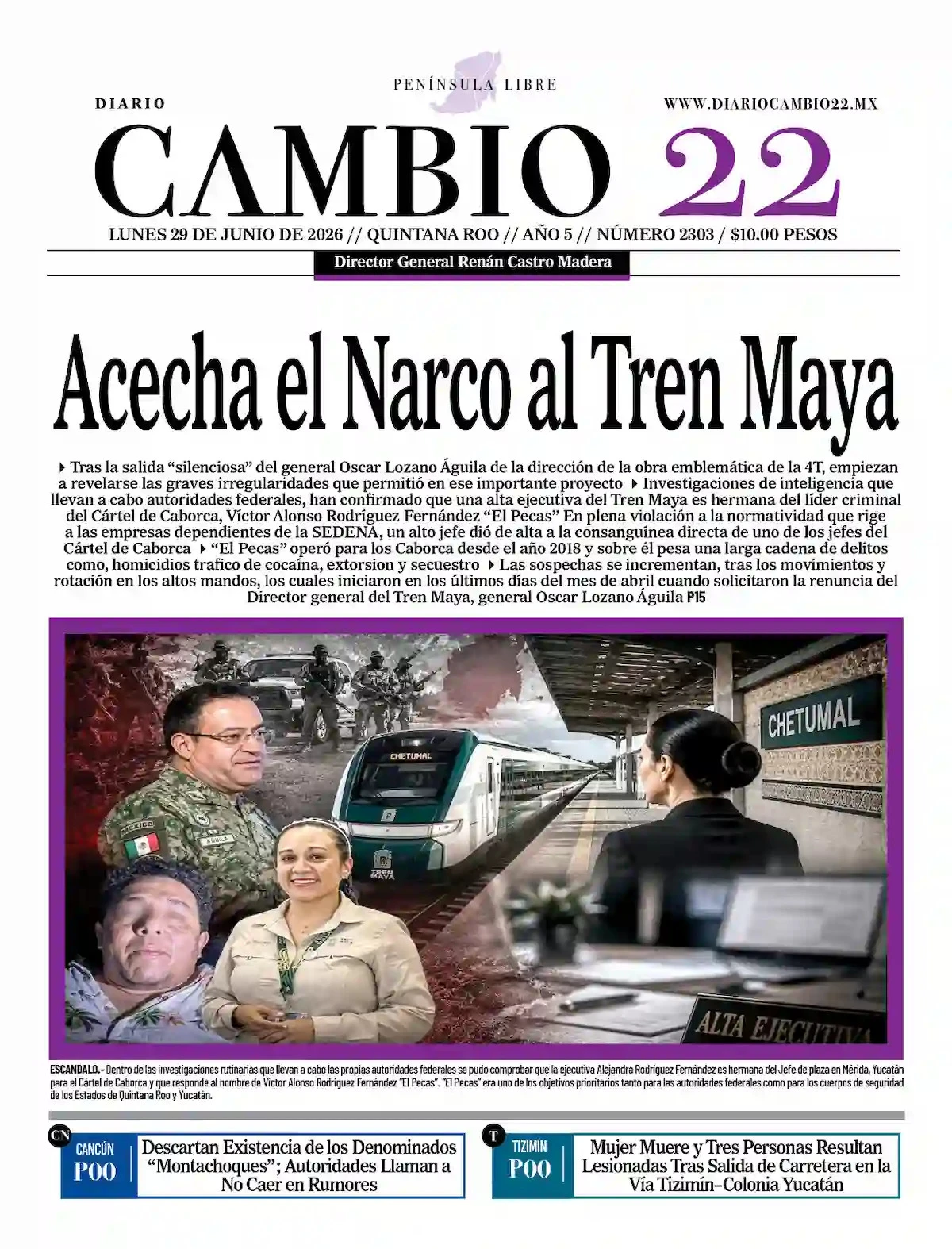 Portada de Diario Cambio 22 (portada) del lunes, 29 de junio de 2026