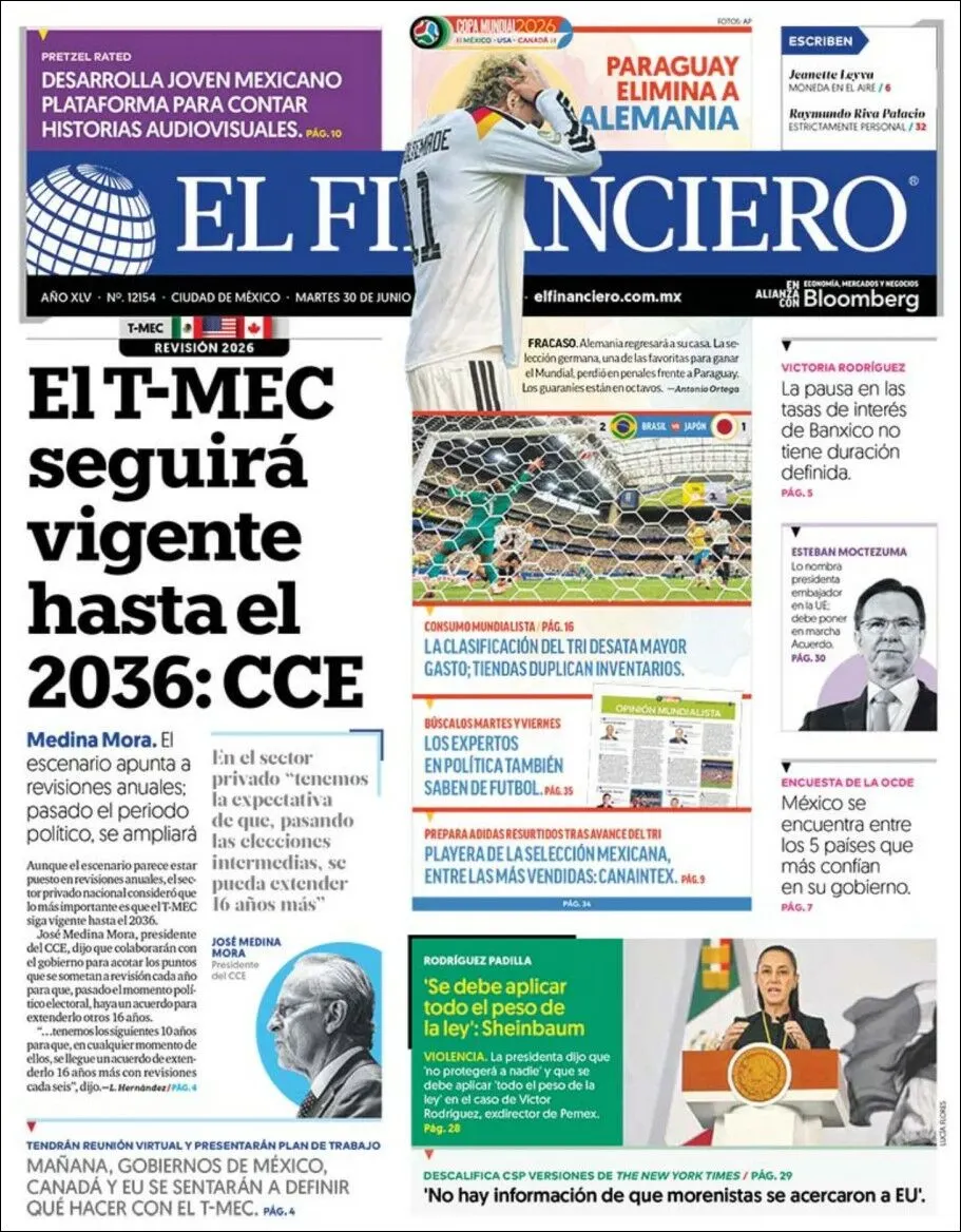 Portada de El Financiero del martes, 30 de junio de 2026