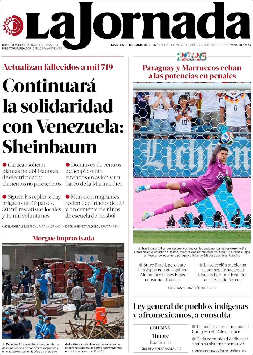 Portada de La Jornada del martes, 30 de junio de 2026