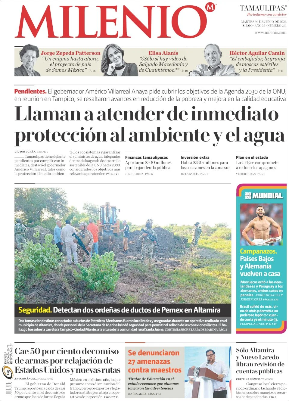 Portada de Milenio Tamaulipas del martes, 30 de junio de 2026