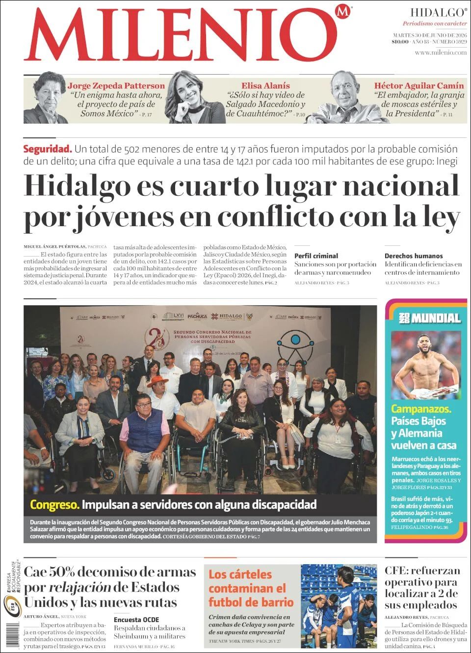 Portada de Milenio Hidalgo del martes, 30 de junio de 2026