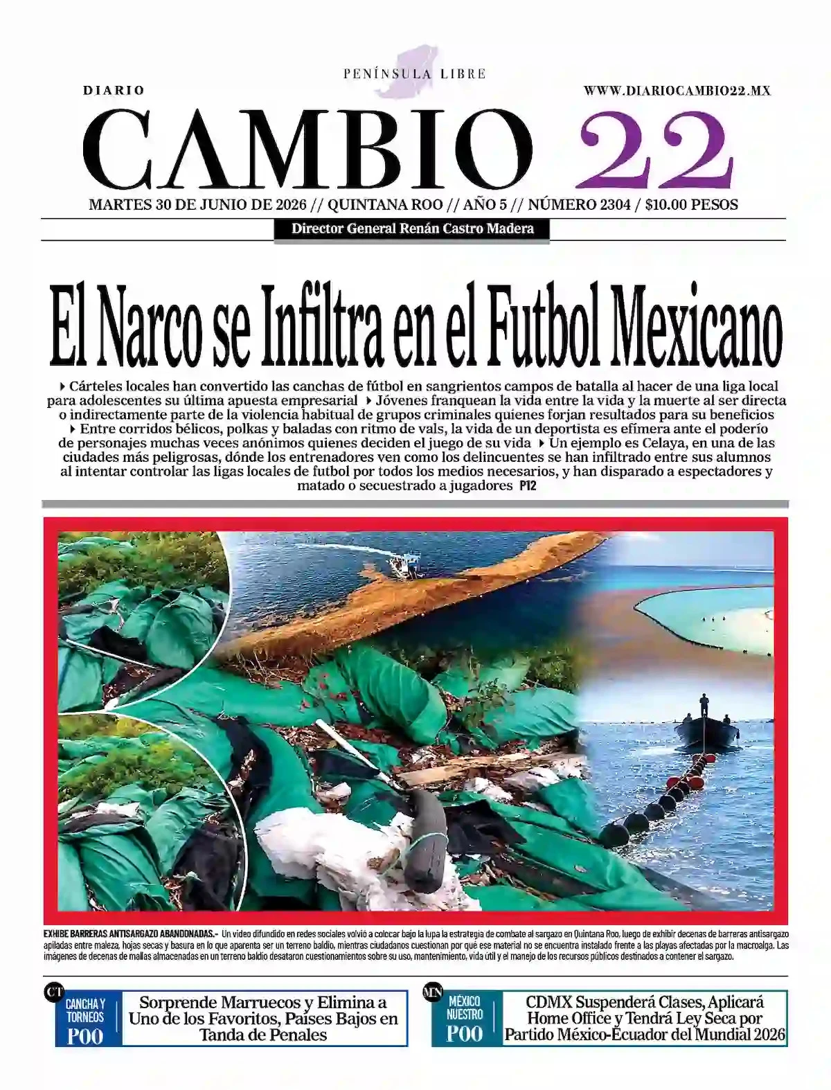 Portada de Diario Cambio 22 (contraportada) del martes, 30 de junio de 2026