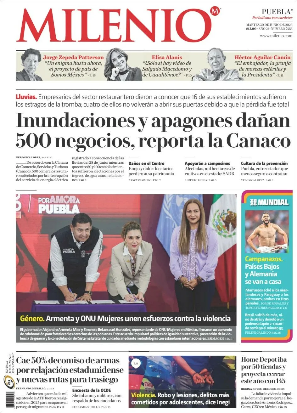 Portada de Milenio Puebla del martes, 30 de junio de 2026