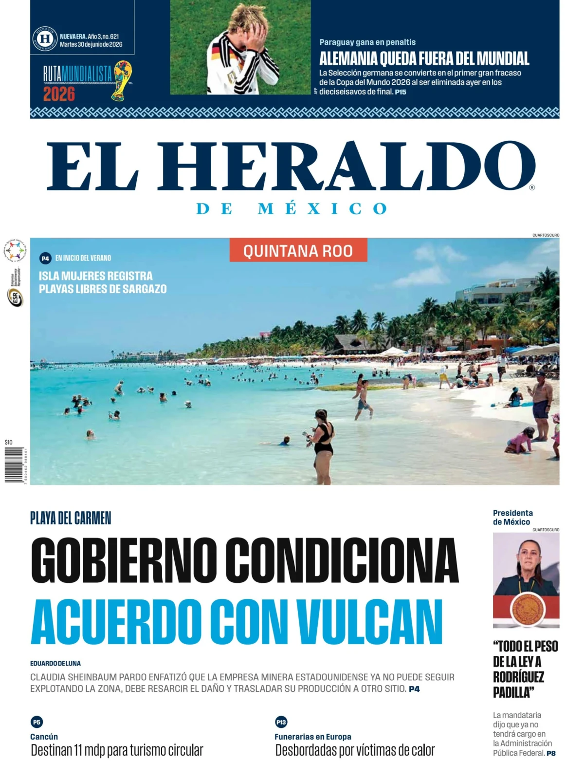 Portada de El Heraldo de Mexico - Quintana Roo