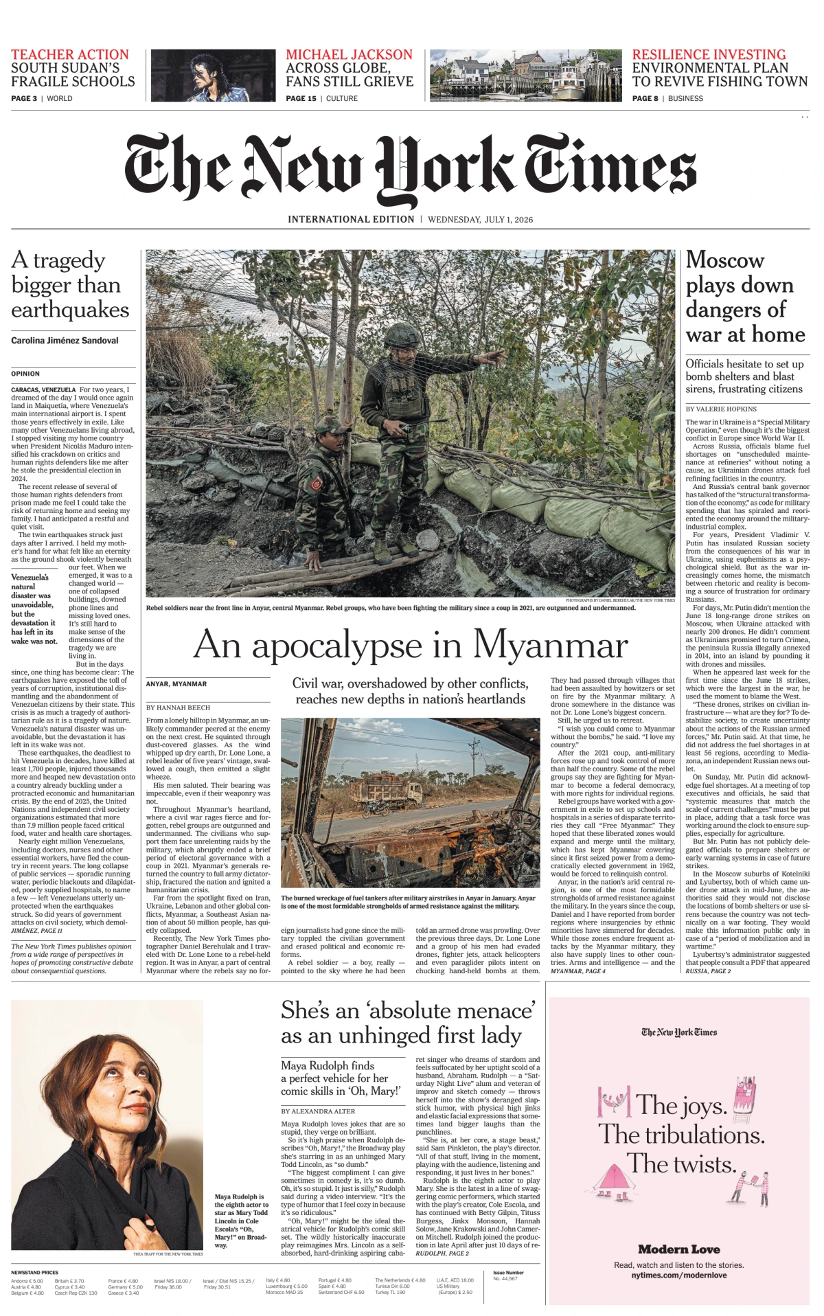 Portada de The New York Times (international) del miércoles, 1 de julio de 2026