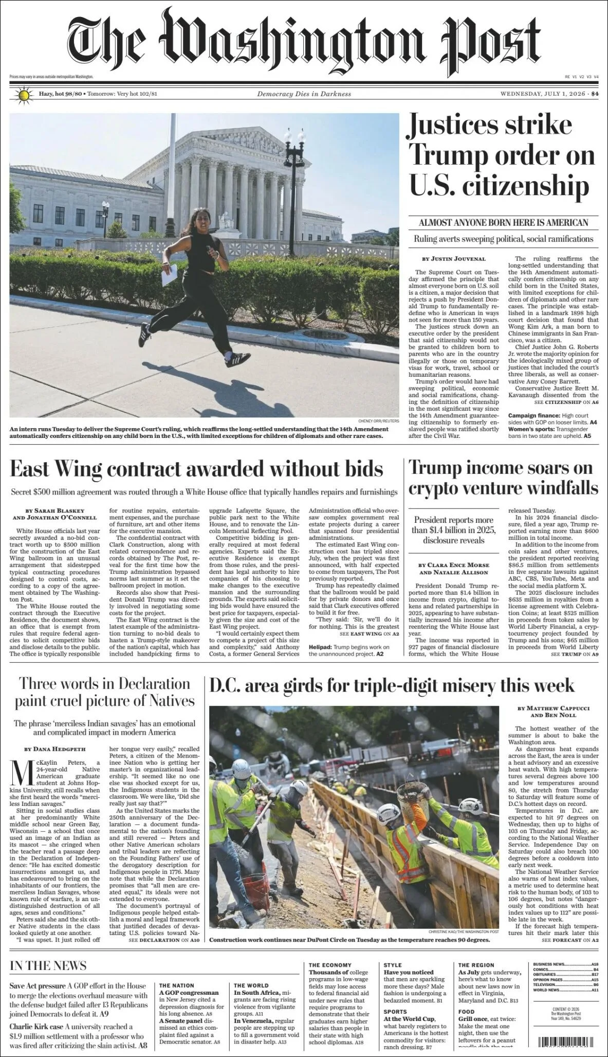 Portada de The Washington Post
