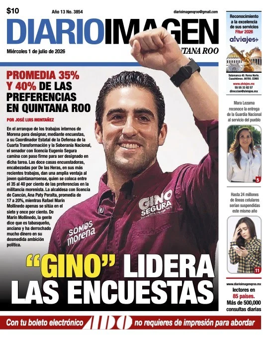 Portada de Diario Imagen Quintana Roo del miércoles, 1 de julio de 2026