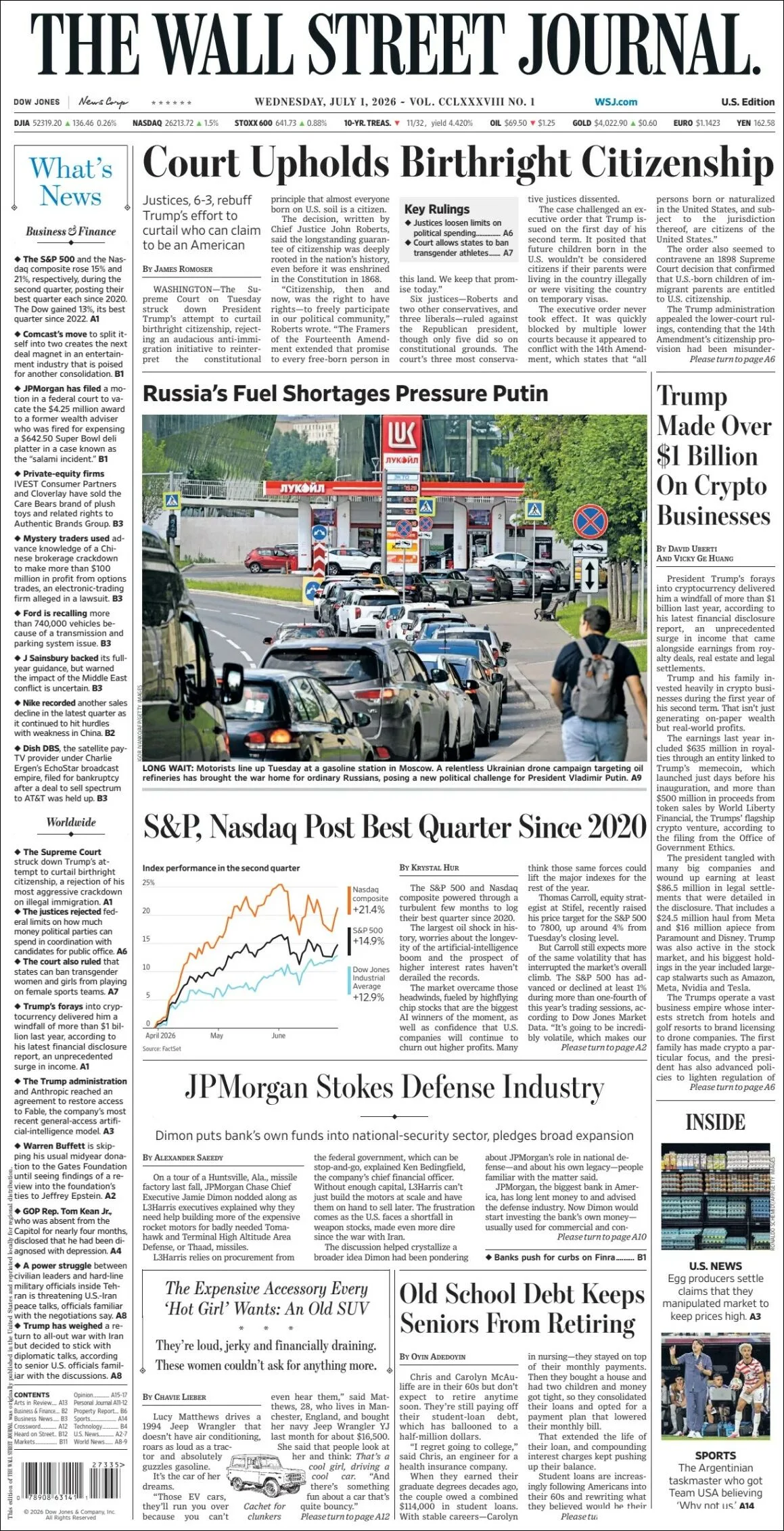 Portada de The Wall Street Journal
