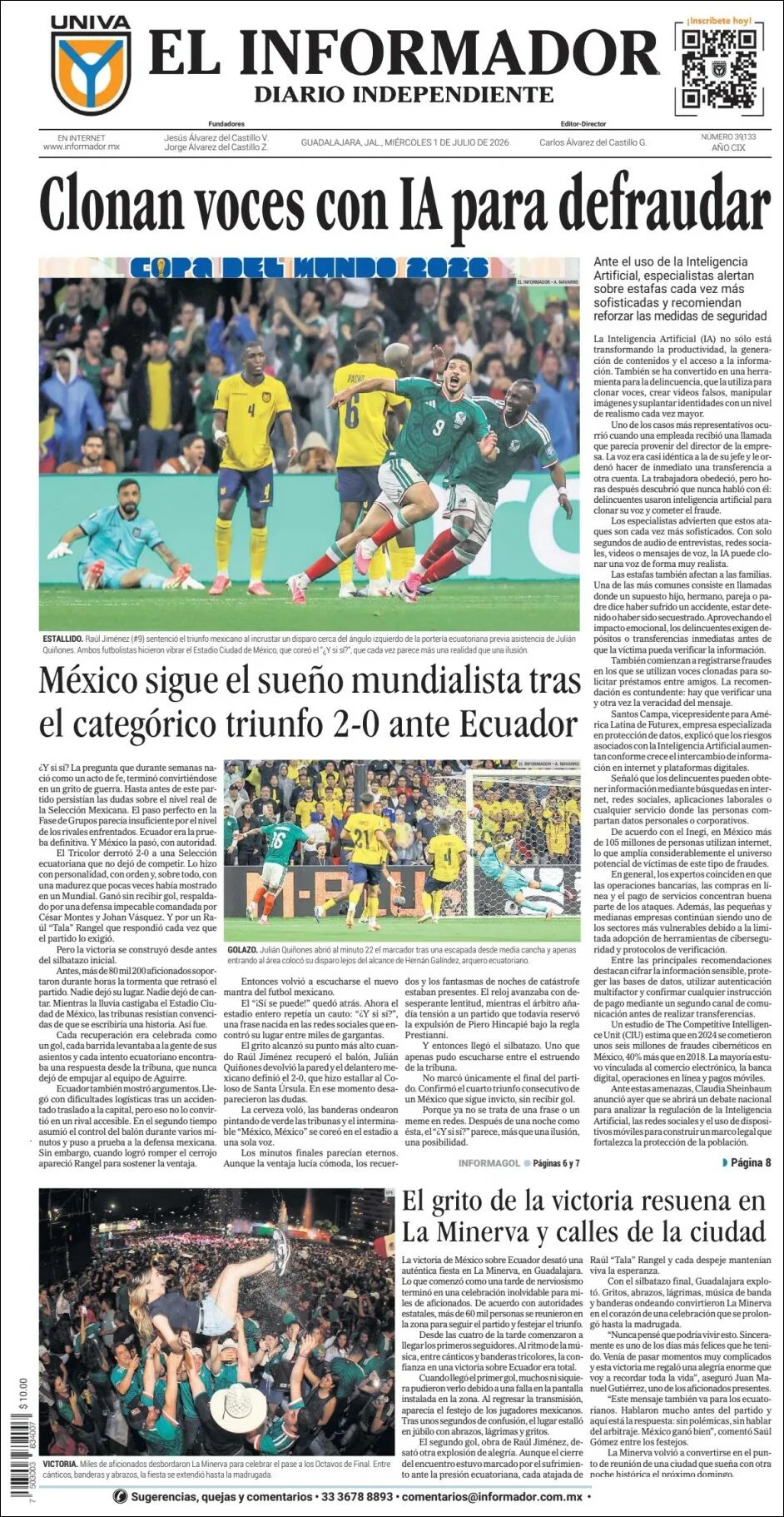 Portada de El Informador del miércoles, 1 de julio de 2026