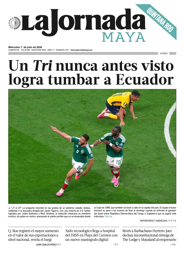 Portada de La Jornada Maya Quintana Roo del 2026-07-01