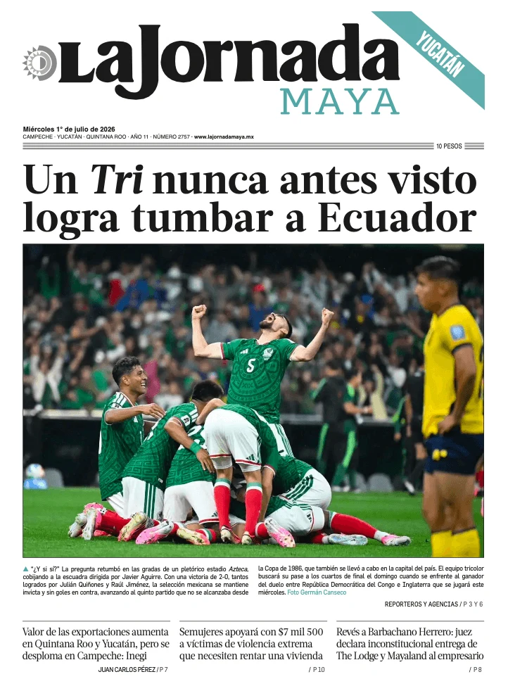 Portada de La Jornada Maya Yucatán del 2026-07-01