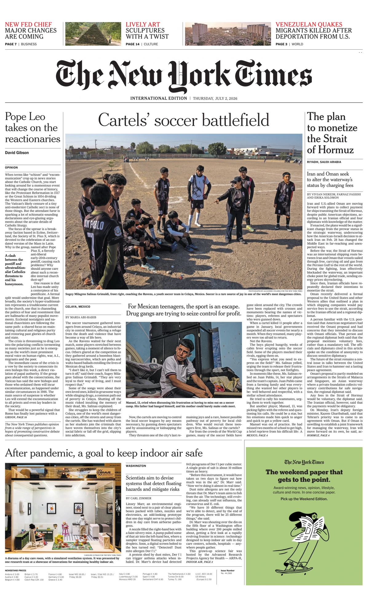 Portada de The New York Times (international) del jueves, 2 de julio de 2026