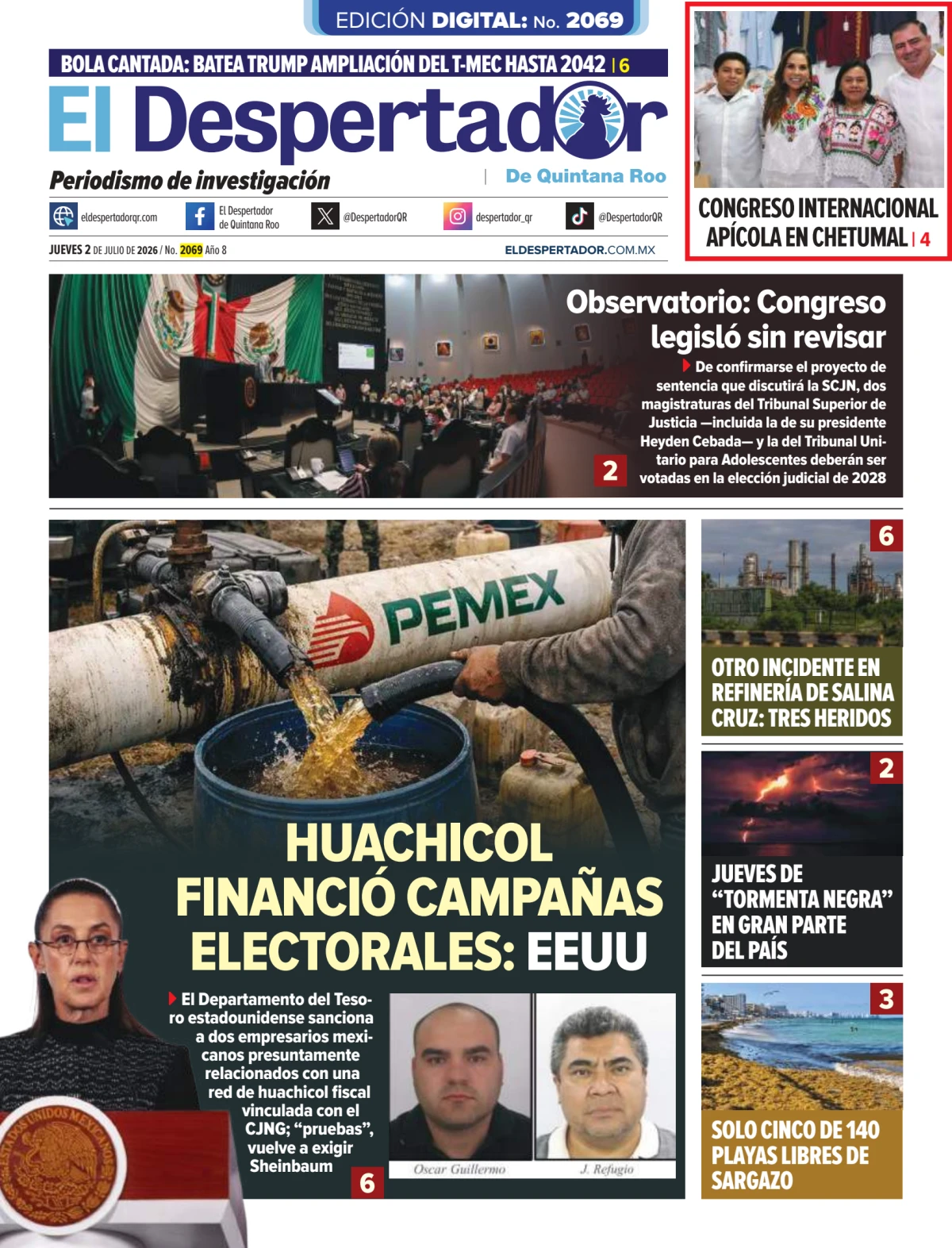 Portada de El Despertador de Quintana Roo del jueves, 2 de julio de 2026