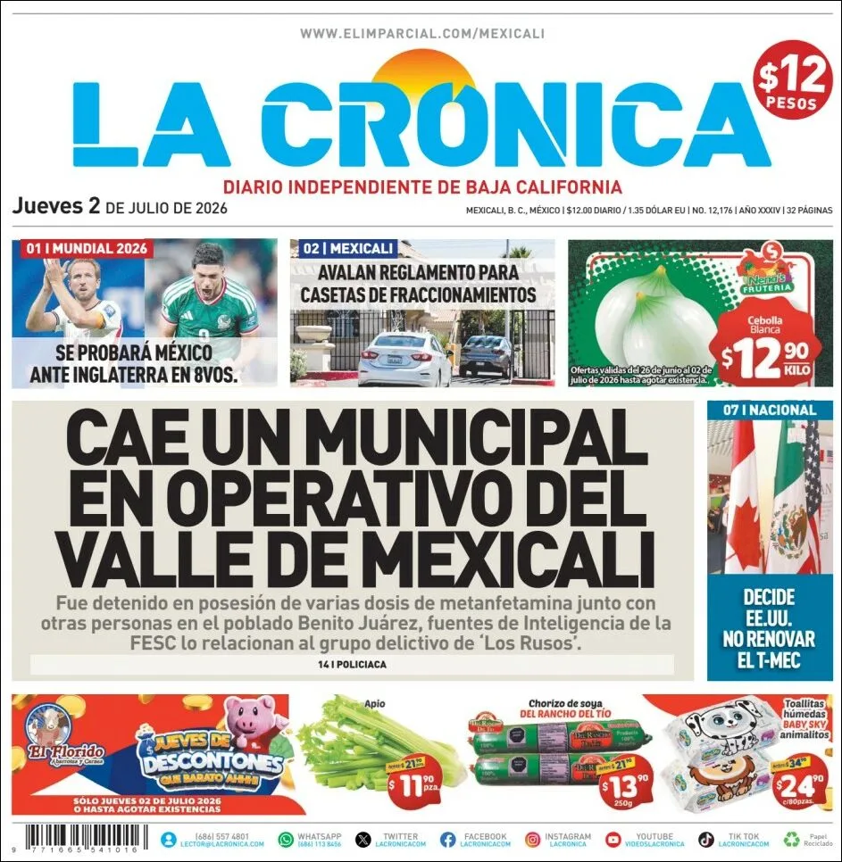 Portada de La Cronica del jueves, 2 de julio de 2026