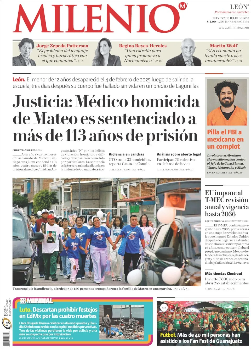 Portada de Milenio Leon del jueves, 2 de julio de 2026