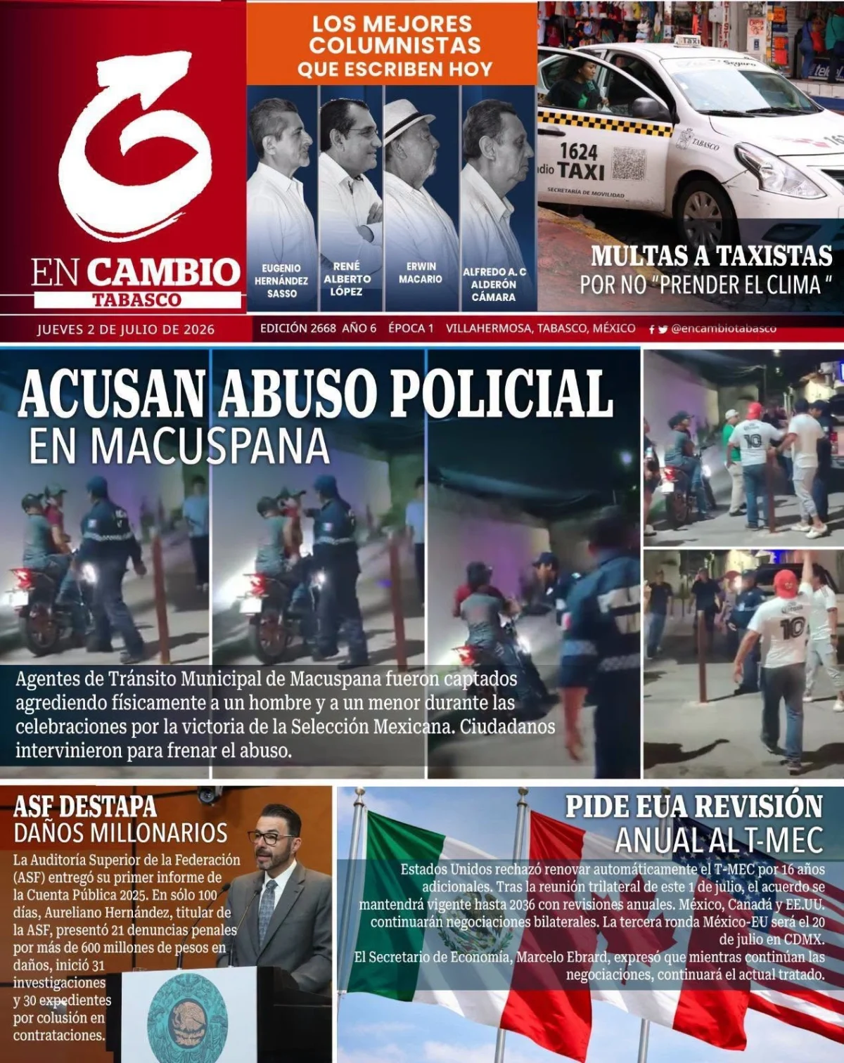 Portada de En Cambio - Tabasco (portada) del 2026-07-02
