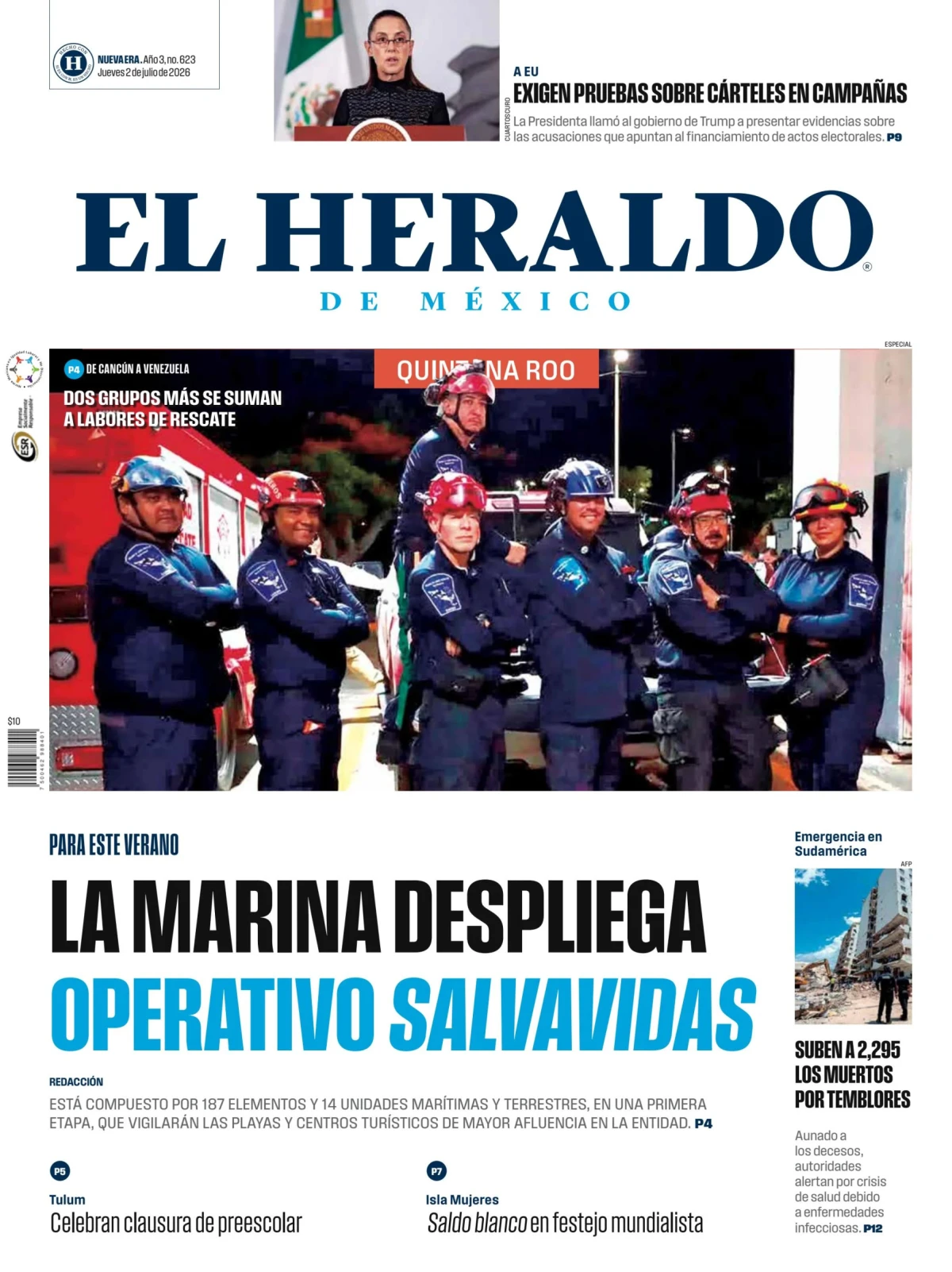 Portada de El Heraldo de Mexico - Quintana Roo