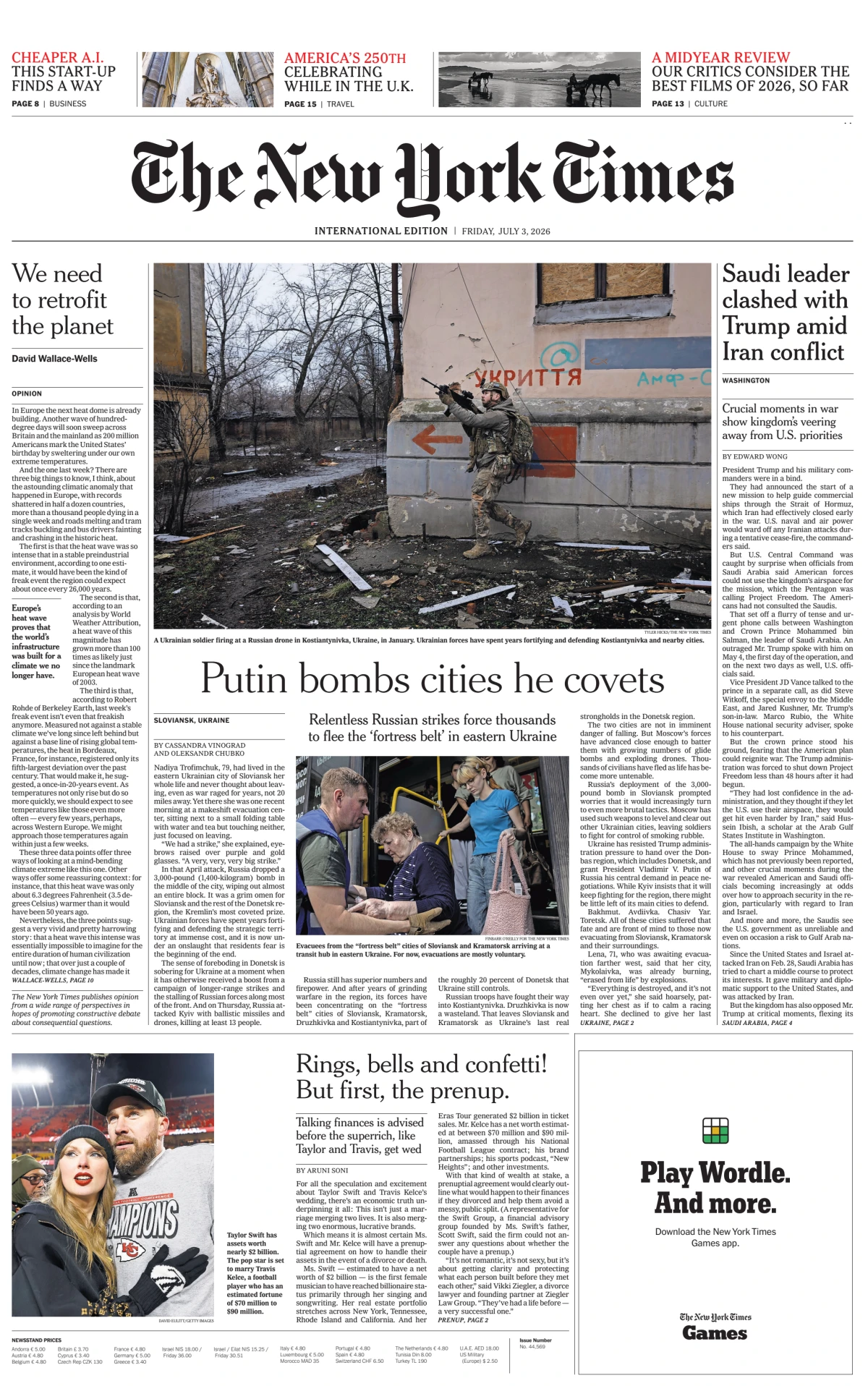 Portada de The New York Times (international) del viernes, 3 de julio de 2026