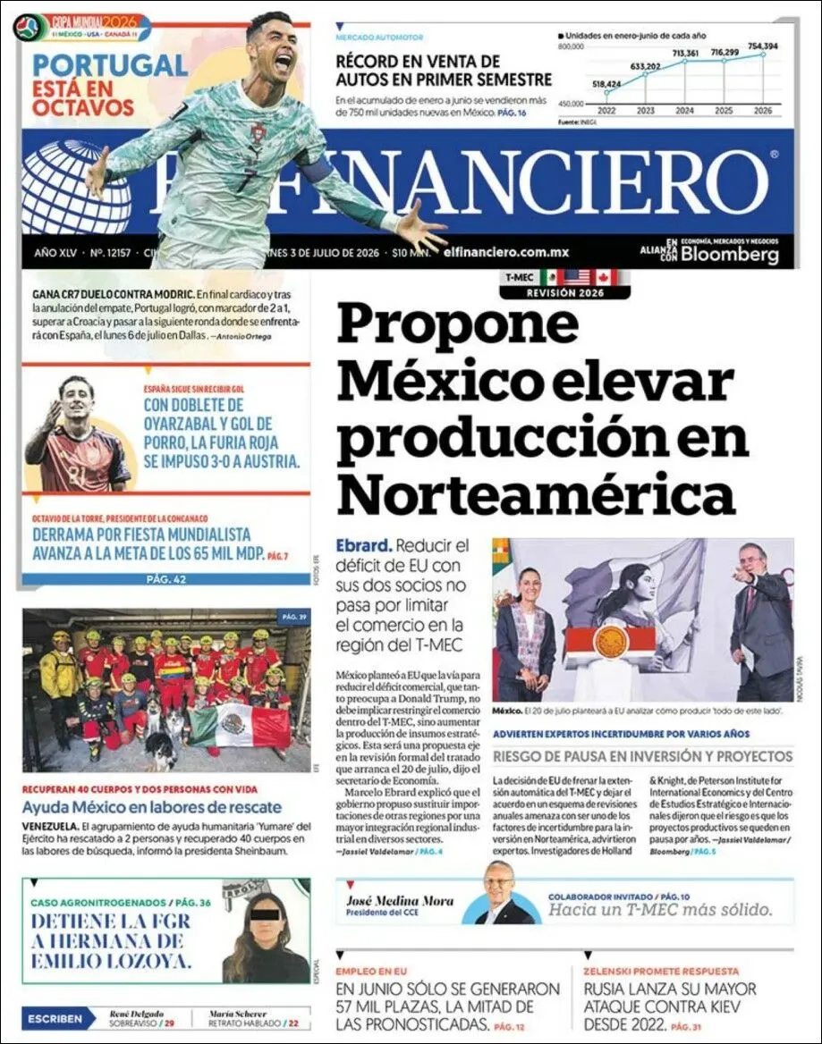 Portada de El Financiero del viernes, 3 de julio de 2026