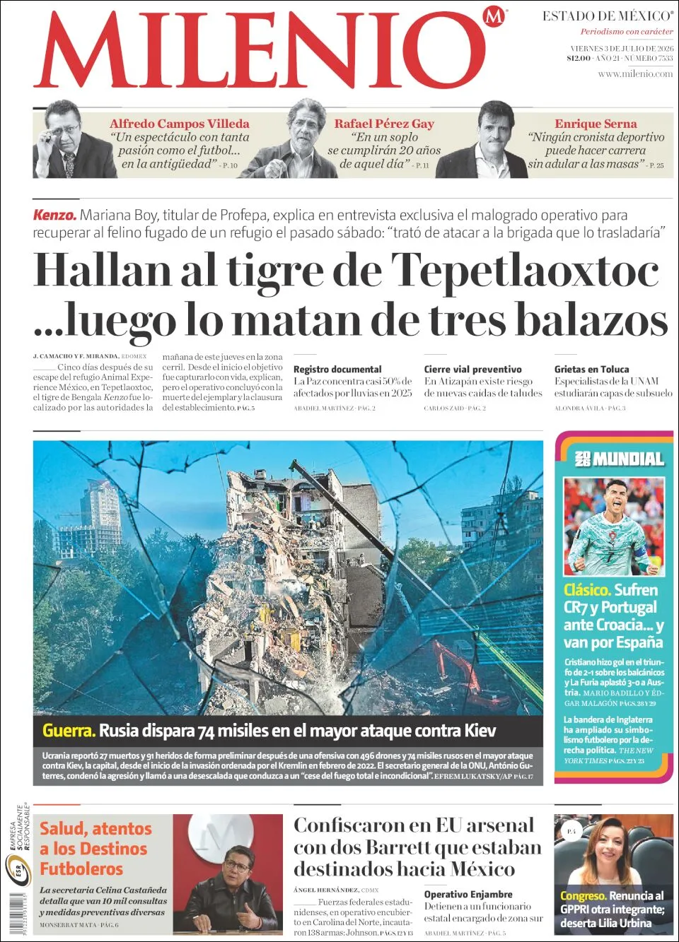 Portada de Milenio Edo de Mexico del viernes, 3 de julio de 2026