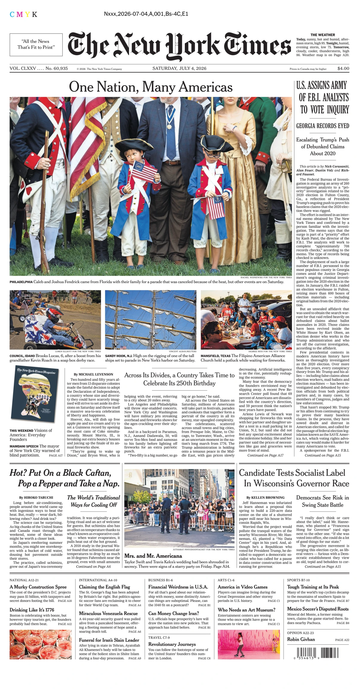 Portada de The New York Times (new York) del sábado, 4 de julio de 2026