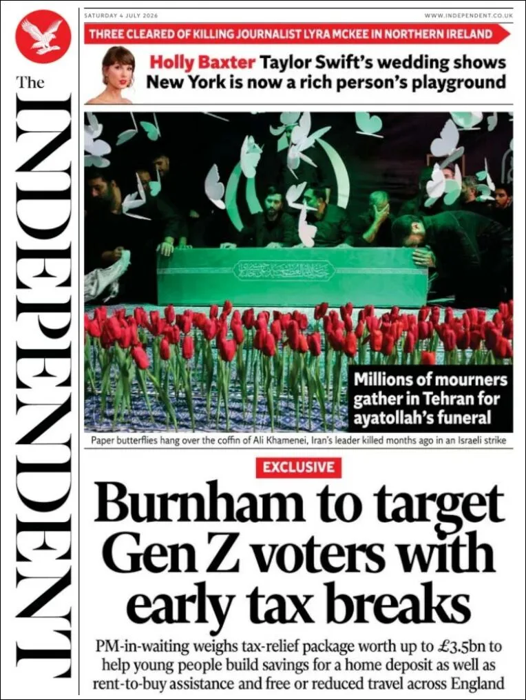 Portada de The Independent del sábado, 4 de julio de 2026
