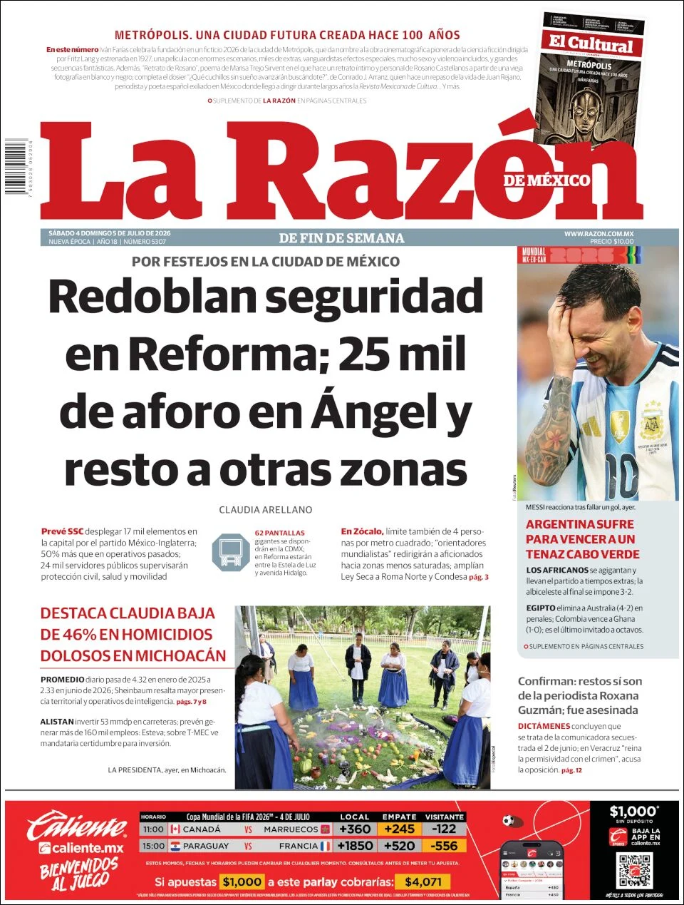 Portada de La Razon del sábado, 4 de julio de 2026