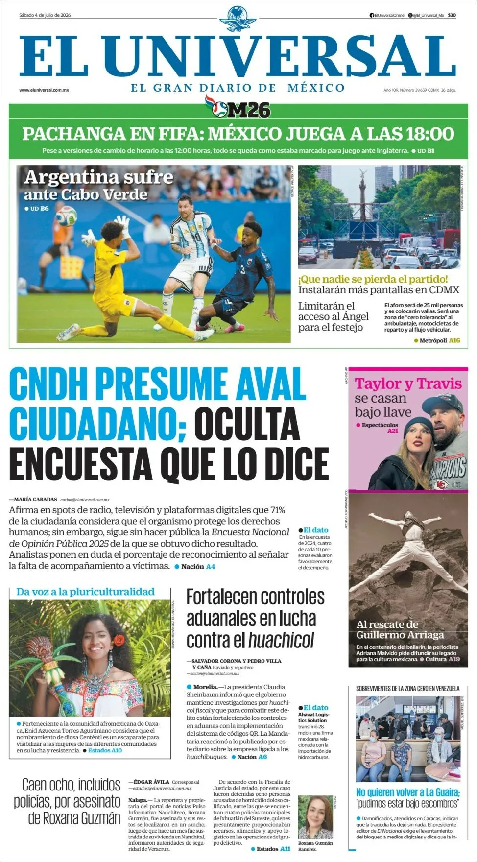 Portada de El Universal