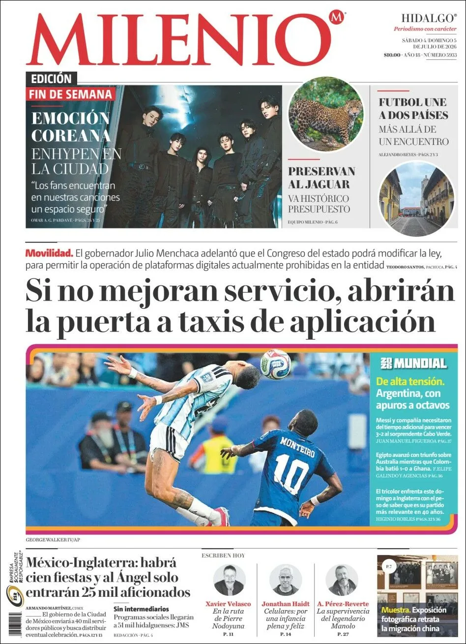 Portada de Milenio Hidalgo del sábado, 4 de julio de 2026