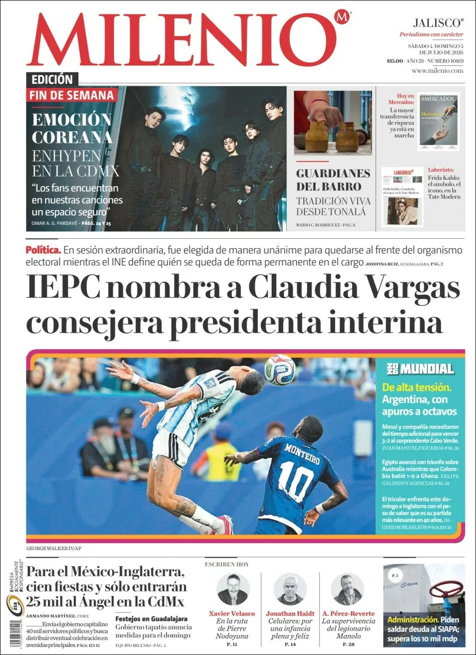 Portada de Milenio Jalisco del sábado, 4 de julio de 2026