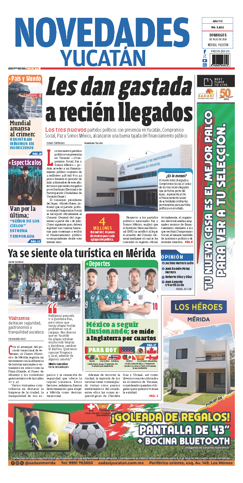 Portada de Novedades Yucatan