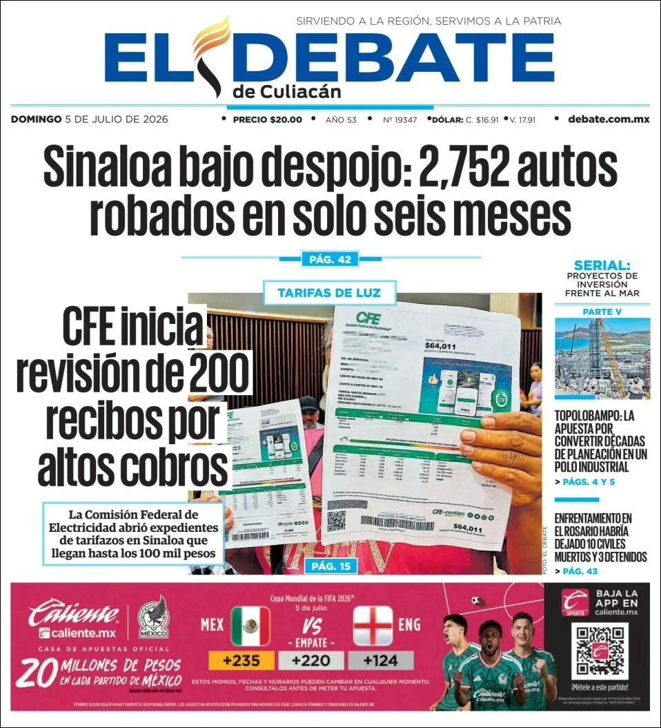 Portada de El Debate de Culiacan