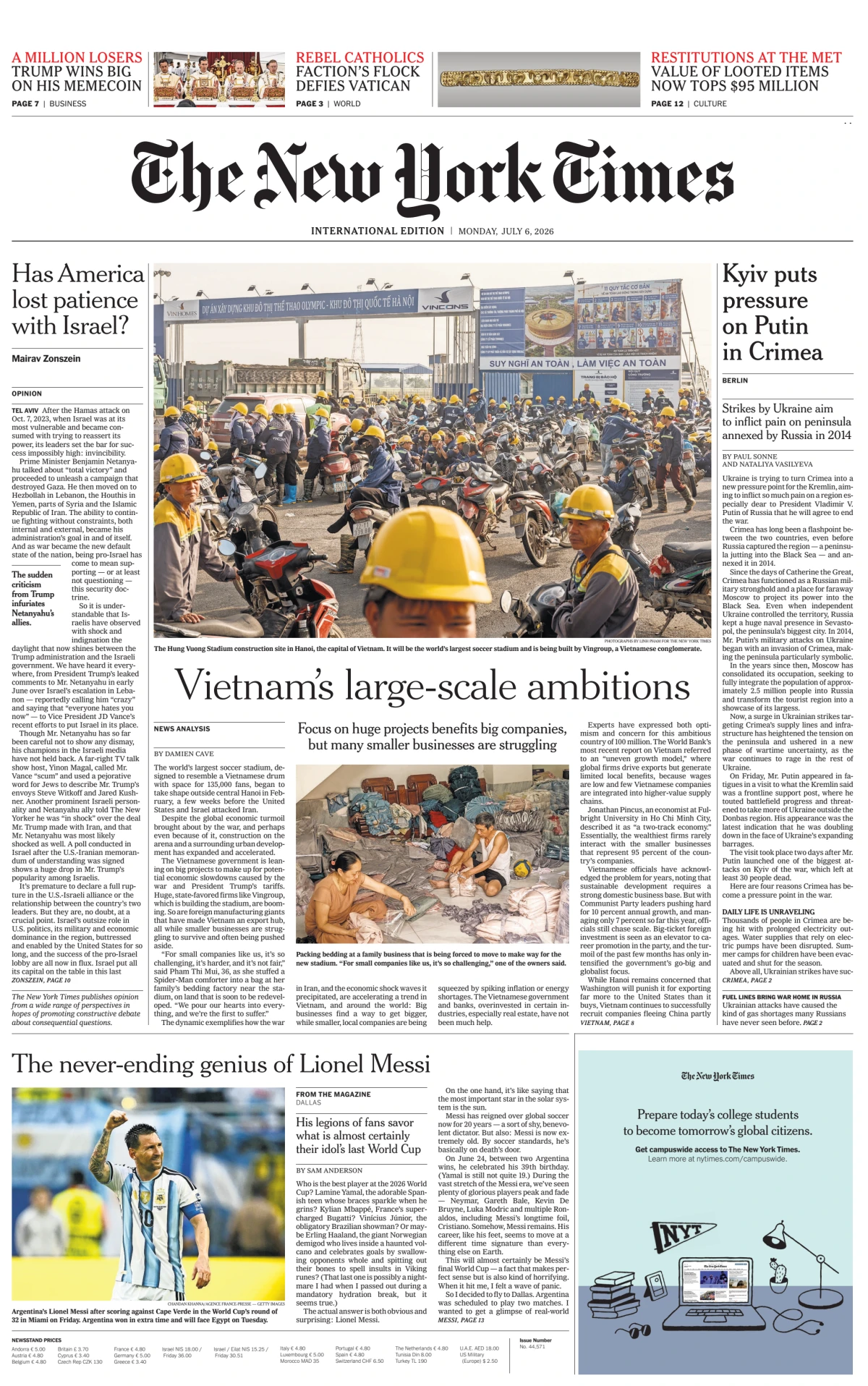Portada de The New York Times (international)